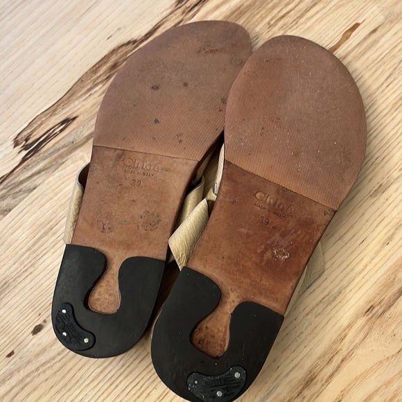 Chloe Flat Sandals Leather Light Beige Size 39 - Picture 4 of 4